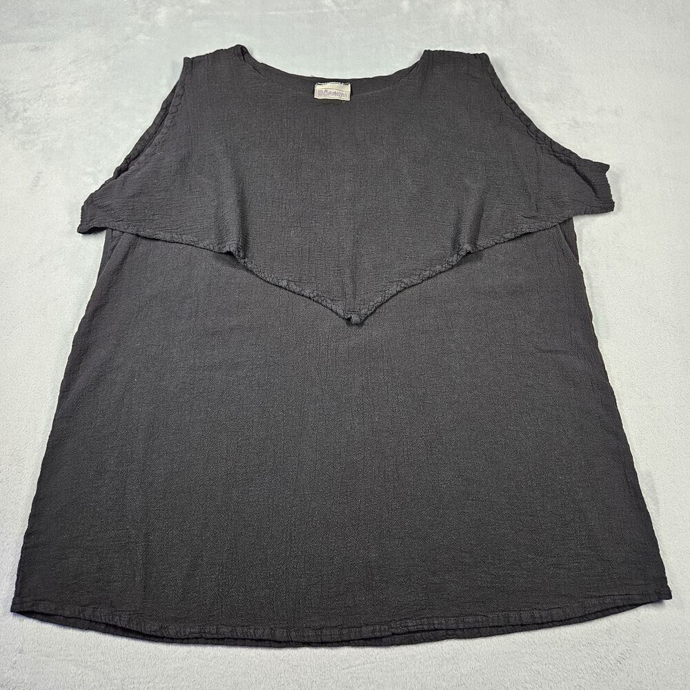 Cottonways Tank Top Womens Sz 3 Blouse Black Cotton Gauze Lagenlook Goth Layered